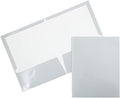 JAM PAPER Laminated Two Pocket Glossy School Folders - Letter Size - High Gloss Silver - Bulk 25/Pack