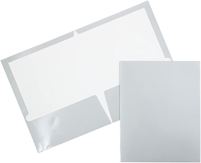 JAM PAPER Laminated Two Pocket Glossy School Folders - Letter Size - High Gloss Silver - 6/Pack