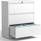 3 Drawer Lateral File Cabinet with Lock, Metal File Cabinets for Home Office, Office Furniture for Organization Hanging Legal/Letter/A4, Metal Filing Cabinet Storage Cabinet, Require Assembly, White