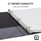 Samsill 0.5 Inch 3 Ring Binder, Made in USA, Economy Round Ring, Clear View Cover, 100 Sheet Capacity - for School, Home, Office - Black, 6 Pack