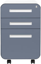 Laura Davidson Furniture Stockpile 3 Drawer File Cabinet with Lock - Under Office Desk Metal Filing Cabinet, Legal/Letter File Folders, Wheels and Stationary Feet, Pre-Assembled, Coastal Blue