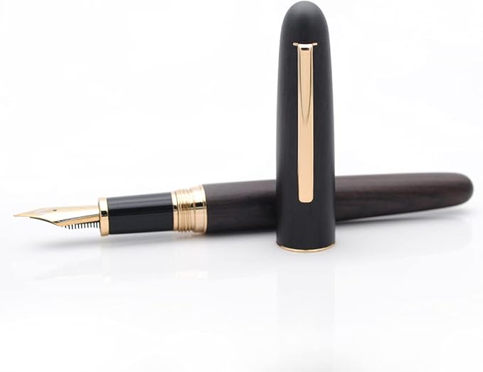 JINHAO 9036 Natural Wood Fountain Pen Handmade Ink Pen (Fine Nib 0.5mm, Ebony Wood)