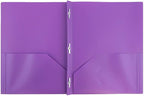 JAM PAPER Plastic Color Pop Folders - 2 Pocket Durable Folders with Metal Prongs Fastener Clasps - Purple - 3/Pack