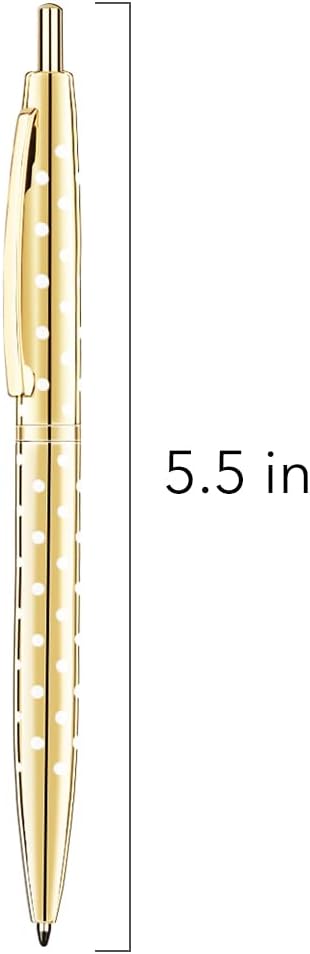 Unibene 6 Pack Cute Dot & Gold Click Ballpoint Pens -1.0mm Medium Point Black Ink with 6 Stainless Steel Refills for Business Office Students Teachers Wedding Christmas