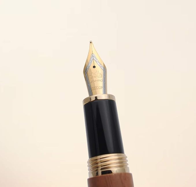 JINHAO 9056 Natural Wood Fountain Pen Handmade Ink Pen (Peach Wood, Medium Nib 0.7mm)