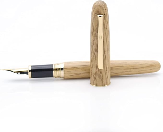 JINHAO 9036 Natural Wood Fountain Pen Handmade Ink Pen (Medium Nib 0.7mm, Oak Wood)
