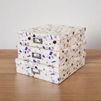 Soul & Lane Decorative Cardboard Storage Boxes With Lids for Home Décor, Set of 3 Nesting Photo Storage Box Set for Organizing, Scrapbooks, Keepsakes, Terrazzo Print Memory Containers