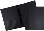 JAM PAPER Plastic Color Pop Folders - 2 Pocket Durable Folders with Metal Prongs Fastener Clasps - Black - 3/Pack