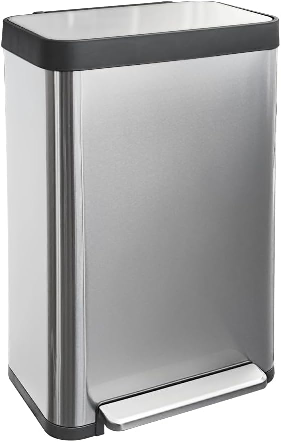 18 Gallon Stainless Steel Step Trash Can with Soft-Close Lid & Stay-Open, Rectangular Kitchen Garbage Bin for Home & Office, Tall Trash Bin No Liner Needed (70 Liter Larger Capacity)