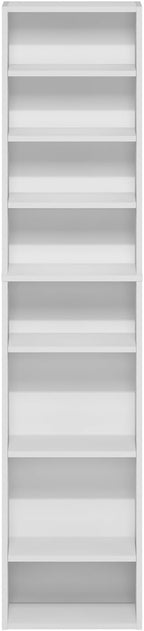 Furinno Indo DVD Shelf, 8-Tier CD Rack, Media Shelf with Adjustable Shelves, DVD Storage Cabinets for CD Blueray Game Disc, Easy Assembly, for Living Room, Home Office, White
