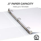 Samsill 0.5 Inch 3 Ring Binder, Made in USA, Economy Round Ring, Clear View Cover, 100 Sheet Capacity - for School, Home, Office - White, 6 Pack