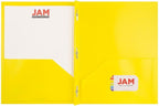 JAM PAPER Plastic Color Pop Folders - 2 Pocket Durable Folders with Metal Prongs Fastener Clasps - Yellow - 3/Pack