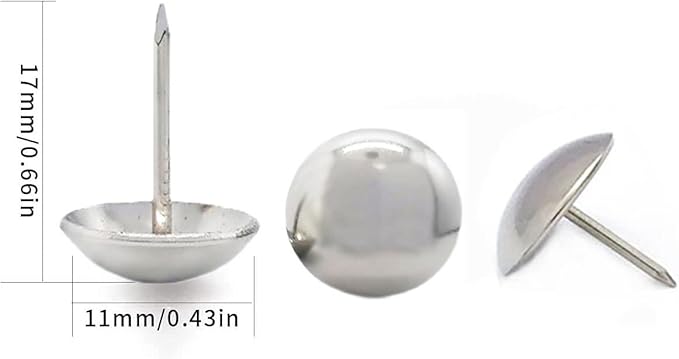 500Pcs Upholstery Tacks, BetterJonny Decorative Furniture Nails Pins Sliver Metal Thumb Tacks for Upholstered Furniture Cork Board, Home Decor(17X11MM)