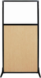 Versare Workstation Partition | Portable Wall Divider | Modern Office Cubicle | Free Standing Privacy Screen | Flexible Work Space | 33" x 70" Natural Maple Wood Grain Panels with Clear Window