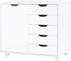 Naomi Home Amy 5-Drawer Craft & Office Storage Cabinet with Shelf, – Rolling Organizer with Pull-Out Door, Adjustable Shelves for Versatile Use, 15.7" D x 18.9" W x 32.2" H