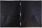 JAM PAPER Plastic 2 Pocket POP Folders - Durable School Folders with Metal Prongs Fastener Clasps - Black - Bulk 48/Pack