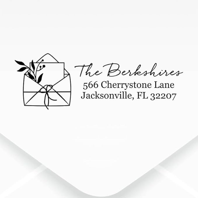 Custom Floral Address Stamp | Choose from 12 Designs | Multiple Ink Color Options | Envelope Return Address Stamp for Couple or Family (Design 4, Medium)