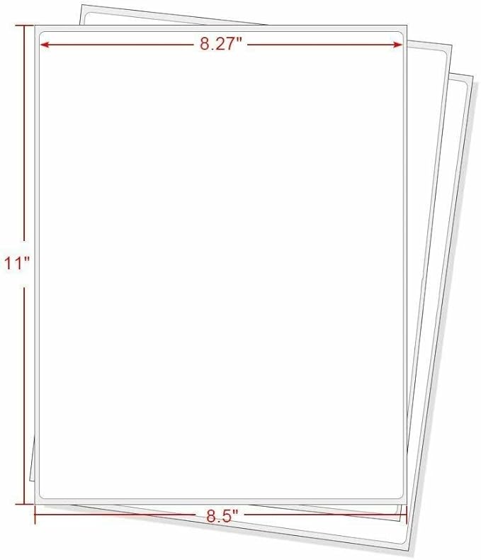 RBHK Sticker Paper, 8.5" x 11" Full Sheet Label Stickers Paper for Laser & Inkjet Printers (500 Sheets, 500 Labels)