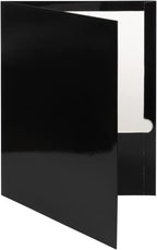 JAM PAPER Laminated Two Pocket Glossy School Folders - Letter Size - High Gloss Black - Bulk 25/Pack