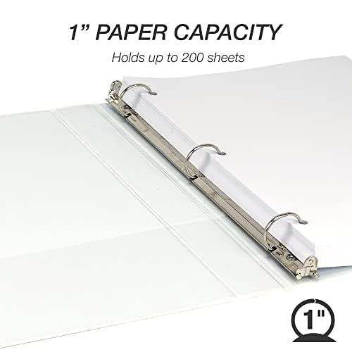 Samsill 1 Inch 3 Ring Binders, Made in USA, Economy Round Ring, Clear View Cover, 200 Sheet Capacity - for School, Home, Office - White, 4 Pack