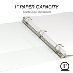 Samsill 1 Inch 3 Ring Binders, Made in USA, Economy Round Ring, Clear View Cover, 200 Sheet Capacity - for School, Home, Office - White, 12 Pack