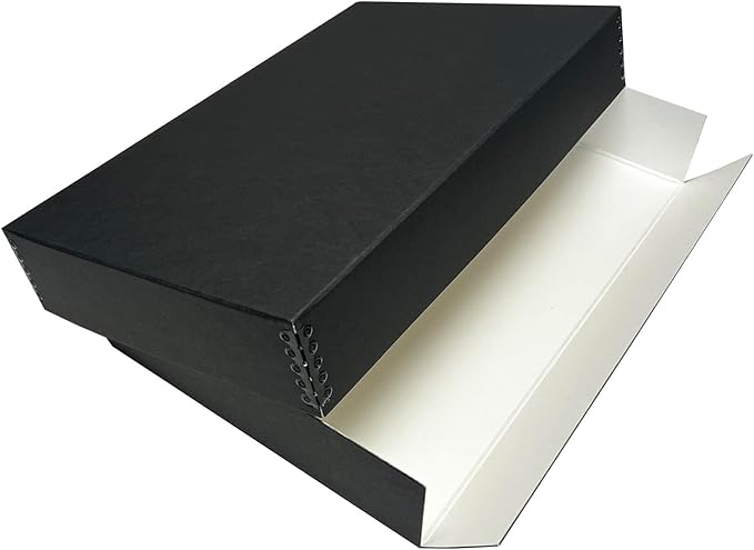 Lineco Museum Archival Storage Box, 11.75x18.25x3 in. Drop Front Design. Acid-Free with Metal Edge. Organize Photos, Pictures, Prints, Documents, Crafts, DIY. Black, 1 Pack