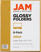 JAM PAPER Laminated Two Pocket Glossy School Folders - Letter Size - High Gloss Gold - 6/Pack