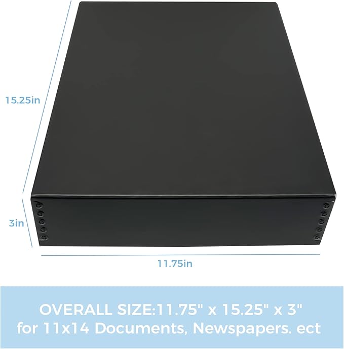 Lineco 11x14 Black Museum Archival Storage Box, Drop Front Design, 11 1/2 x 15 x 3 in. Acid-Free with Metal Edge. Preserves Picture Longevity, Organize Photos or Documents, Crafts, DIY.