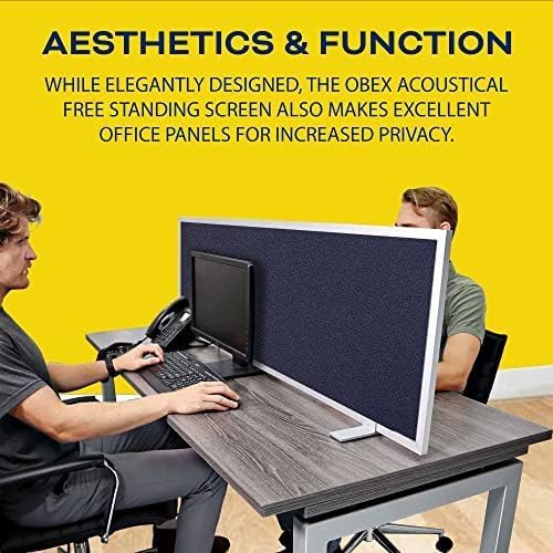 OBEX Acoustical Free Standing Privacy Screen, Cubicle Accessories Desk Privacy Panel, Desk Dividers for Office, Office Furniture Partitions Portable Sound Proof Dividers, 12" x 72", Slate