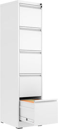 FLIXELIO 5 Drawer File Cabinet with Lock,Metal Vertical Filing Cabinets for Home Office,Heavy Duty File Storage Cabinet for Letter/Legal/A4/F4 Size File,Assembly Require (White, Vertical 5 Drawer)