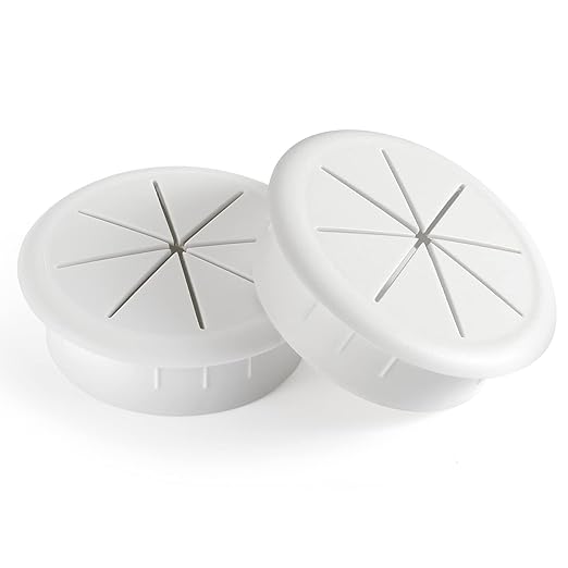 HYCC 2 Pack 2-3/8 Inch Flexible Desk Grommet,Organize Wires and Cables on Office Equipment, Computer Components, Entertainment Systems Effectively - Color: White