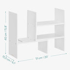 Navaris Desk Organizer Shelf Unit - Desktop Shelves for Table or Countertop - Free-Standing Adjustable Bamboo Shelving for Kitchen or Office - White