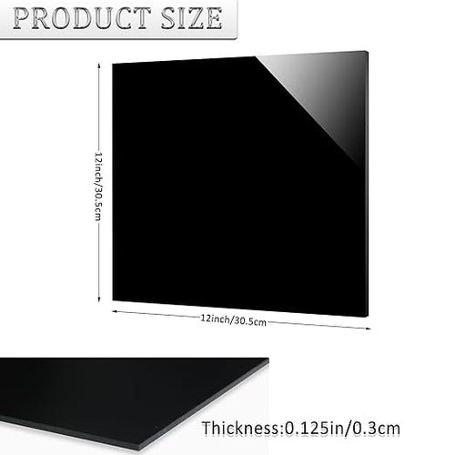 2 Pieces Black Acrylic Sheet, 12 x 12 Inch 1/8 Inch Thick, Black Cast Plexiglass Sheets for DIY Display, Handcraft, Home Decor, Painting, Display Stand, Photo Frame, Easy to Cut