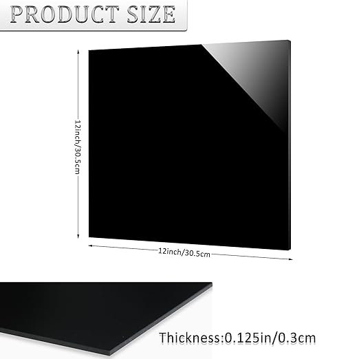 4 Pieces Black Acrylic Sheet, 12 x 12 Inch 1/8 Inch Thick, Black Cast Plexiglass Sheets for DIY Display, Handcraft, Home Decor, Painting, Display Stand, Photo Frame, Easy to Cut