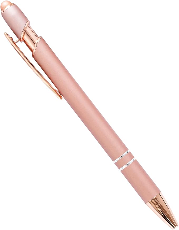 PASISIBICK 12 Pieces Rose Gold Ballpoint Pen with Stylus Tip, 2 in 1 Rose Gold Stylus Pens Stylish Pen, Metal Stylus Pen for Touch Screens, 1.0 mm Black Ink(Pack of 12)