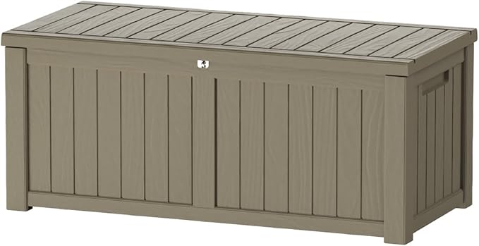 Decksplore 150 Gallon Outdoor Storage Box Waterproof Lockable Resin Deck Box Large, Patio Storage Bin for Pool Accessories Cushion Furniture, Garden Tools, UV-Resistant Outside Delivery Grey