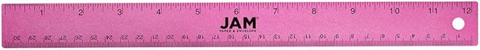 JAM PAPER Strong Aluminum Ruler - 12 Inch - Metal Ruler with Non-Skid Cork Backing - Fuchsia Metallic - Sold Individually
