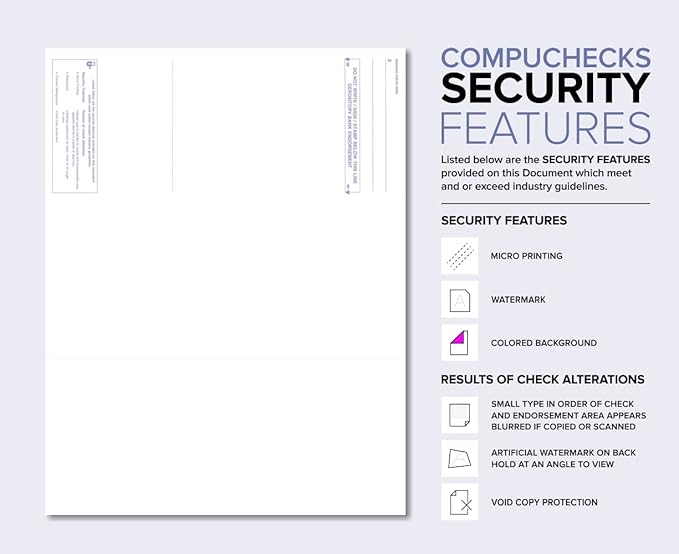 Compuchecks Top Blank Check Paper - 250 Pack, Quick-Books & Laser Printer Compatible - Security Business Checks with Voucher - 8.5" x 11" Green Marble