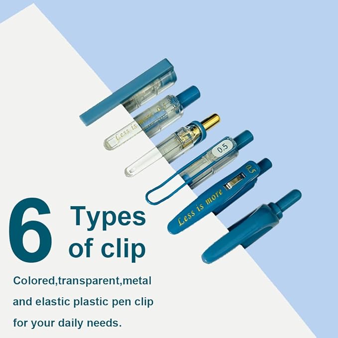 6 Count Pastel Gel Ink Pen Set,Cute Note Taking 0.5mm Fine Point Retractable 5 Count Black Ink Pens with 1 Count Highlighter for Writing, Journaling, School, Office (Blue)