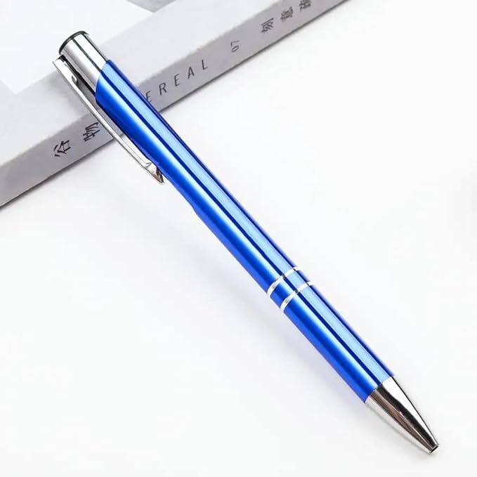 Stylish quality 5 metal ballpoint Pens, black ink, soft writing experience (Blue)