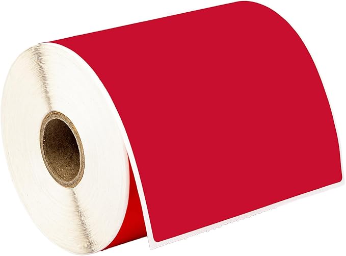 HOUSELABELS 4" x 6" Red Shipping Labels on 1" Core Compatible with Zebra and Rollo Printers, 30 Rolls / 250 Labels per Roll
