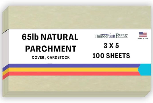 100 Natural Parchment 65lb Cover Paper Sheets 3 X 5 Inches Cardstock Weight Colored Sheets 3" X 5" (3X5 Inches) Index|Recipe Card|Photo|Frame Size - Printable Old Parchment Semblance