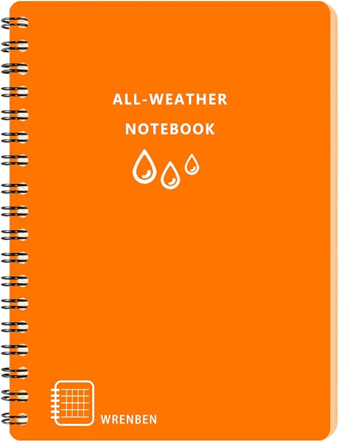 2PCS Fully Waterproof Spiral Notebook 8.5" x 11" with Weatherproof Stone Paper and Thickened Hard Cover, 100 Pages Per All-weather Notepad Journal, Universal Pattern (8.5" x 11", Orange)