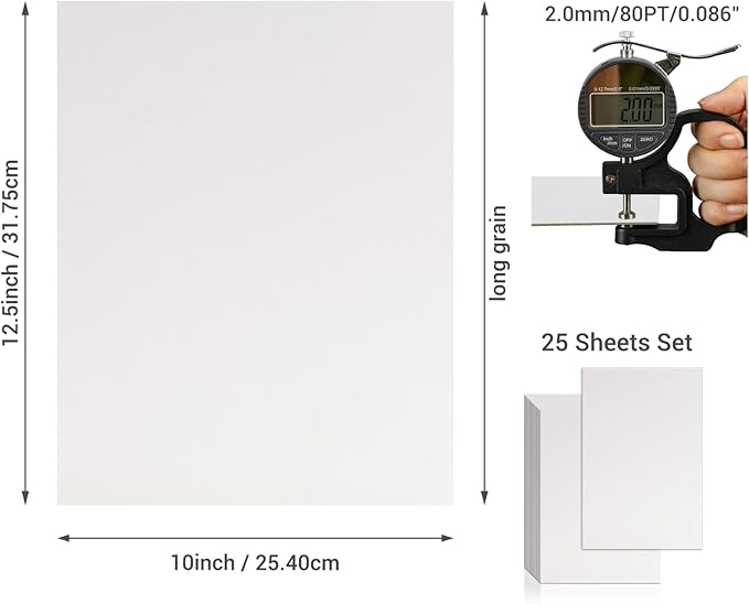 25 Pcs Book Board, Binder Board, Cover Board, Heavy Duty Chipboard for Book Binding, DIY Cardboard (White, 10 x 12.5 Inch 80PT)