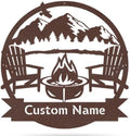 RealSteel Personalized Mountain Campfire Monogram Metal Sign – Custom Family Name Rustic Wall Art for Cabin, Campground, RV & Backyard Fire Pit – Outdoor Camping Décor – Unique Personalized Gift – USA