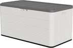 Decksplore 100 Gallon Outdoor Storage Box Waterproof Lockable Resin Deck Box Large, Patio Storage Bin for Pool Accessories Cushion Furniture, Garden Tools, UV-Resistant Outside Delivery Black&White