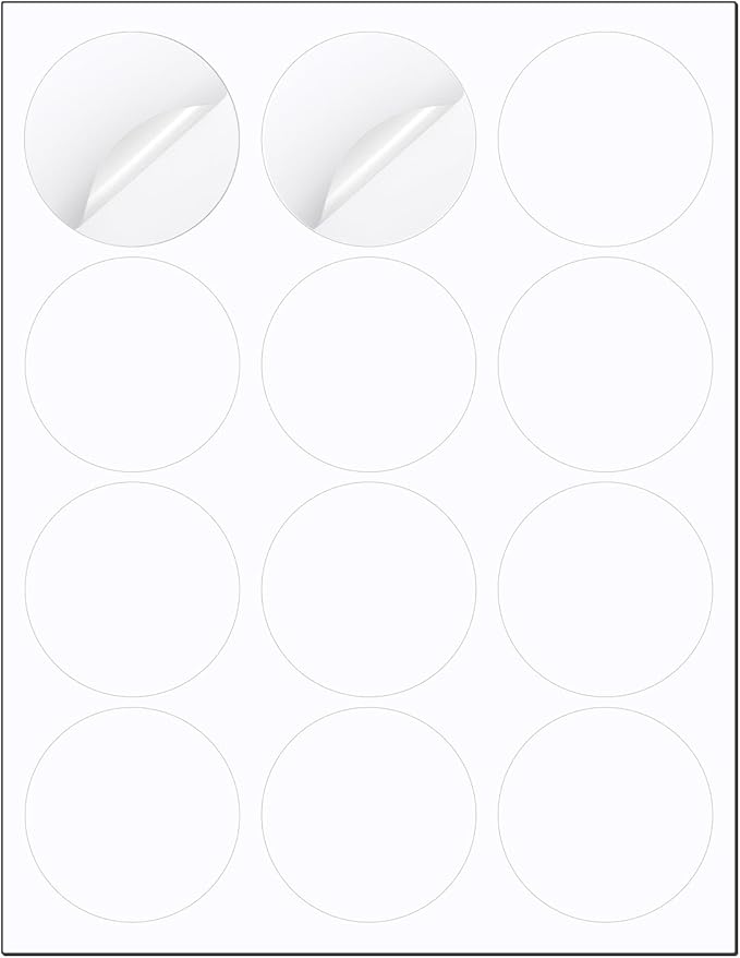 Methdic 2.5" Diameter High Visibility Printable Round Labels，Matte White，360 Customizable Blank Stickers