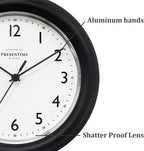 Presentime & Co. 8.5" Modern Farmhouse Essential Wall Clock, Silent Non Ticking, Black Color. (Wall Clock for Office, Home, Bathroom, Kitchen, Bedroom, and School)