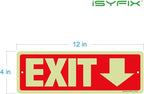 iSYFIX Exit Signs with Directional Down Arrow, Glow in the Dark, Photoluminescent Aluminum 12x4 Inch - 6 Pack, Laminated for UV & Weather Resistance, Ideal for Offices, Schools, Theaters & More