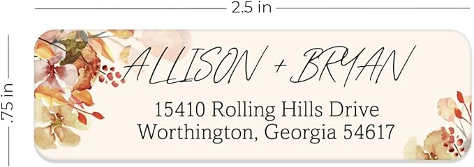 Rust Orange Floral Rolled Address Labels / 250 Personalized Return Address Labels/Designer Address Stickers in Elegant Plastic Dispenser